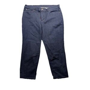 Duluth Trading Co Blue Denim Capri Pants Sz 12 Waist 34” Inseam 22.5” Mid Rise